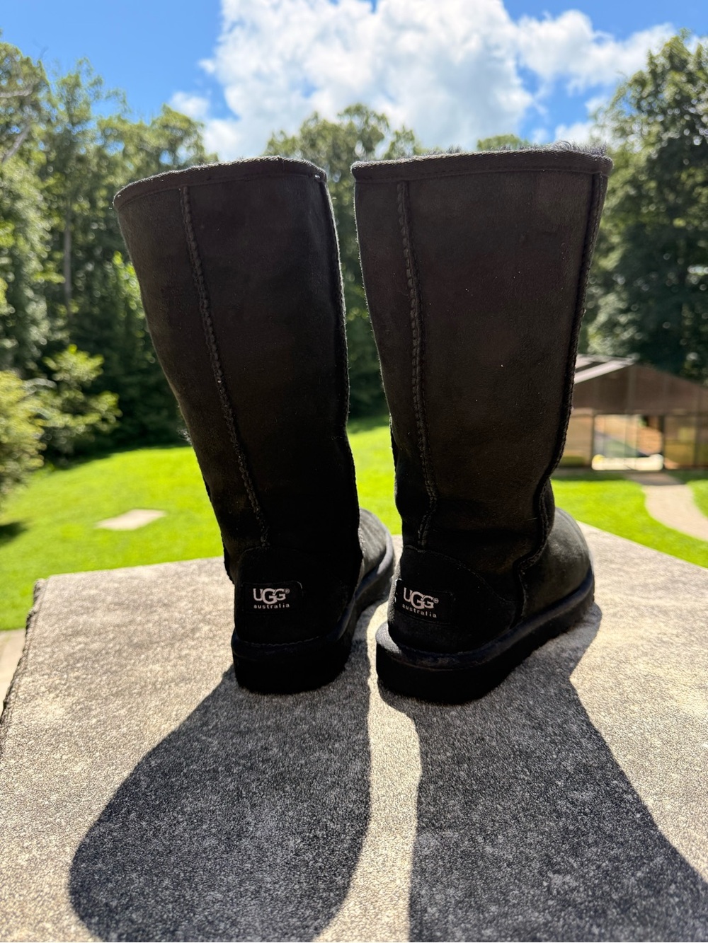 UGG Australia Classic Tall Black Suede Shearling Boots Women’s Size 4